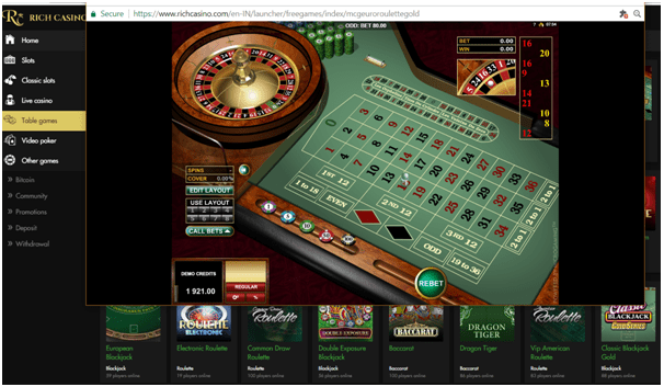 live casino hotel table limits